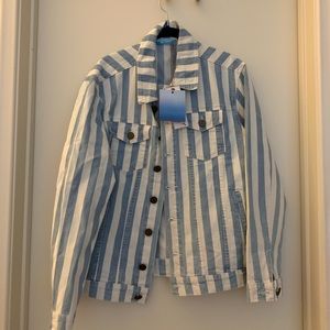 Show Me Your Mumu Striped Oversized Denim Jacket